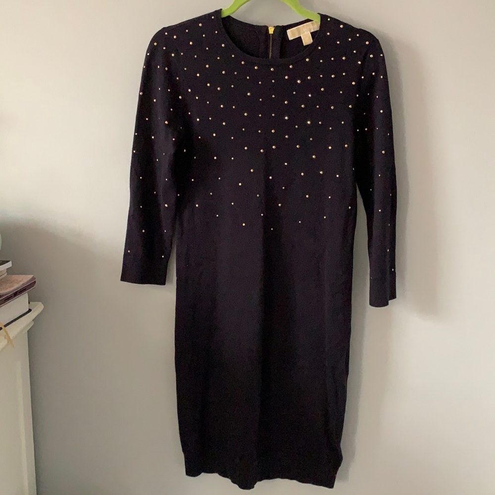 Michael Kors navy blue gold embellished dress